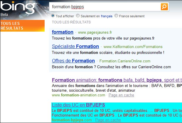 formation bpjeps sur bing