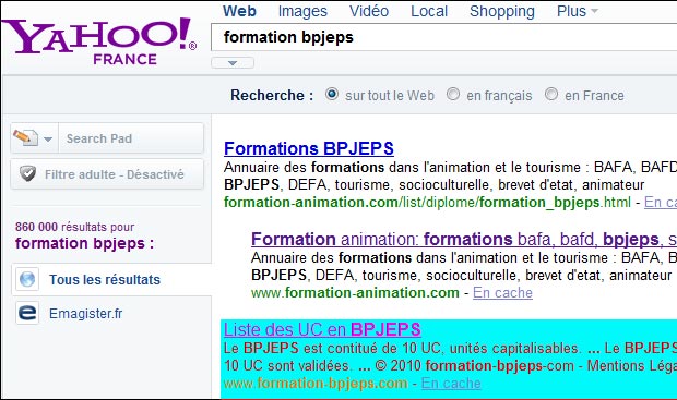 formation bpjeps sur yahoo