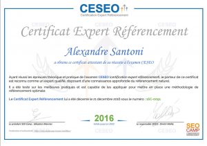 Certification Expert SEO d'Alexandre Santoni