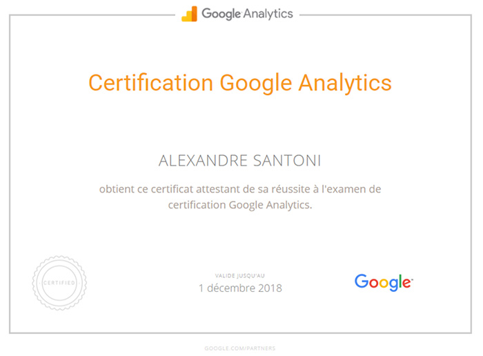Certification Analytics Alexandre Santoni Keeg